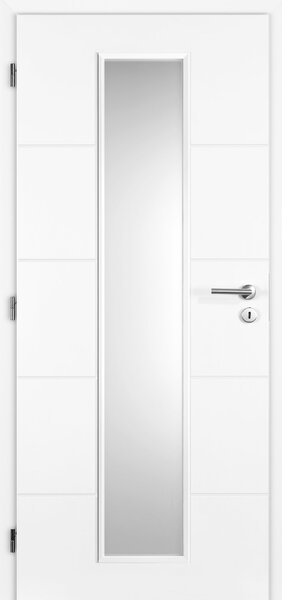 Interiérové dveře Doornite Quatro Linea - lak Doornite bílá mat, sklo matné, levé "90", zámek pro BB, voština