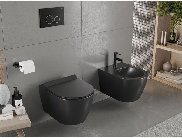 Mexen Carmen WC mísa bezokrajová s pomalu uzavíratelným sedátkem slim, duroplast, černá mat - 30880185