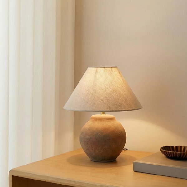 Lucande Stolní lampa Thalorin, výška 39 cm, hnědá, keramika, Hnědá / rez, Obývací pokoj / jídelna, Keramika, Skandinávský