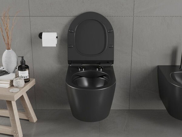 Mexen Carmen WC mísa bezokrajová s pomalu uzavíratelným sedátkem slim, duroplast, černá mat - 30880185