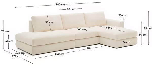 Kave Home Béžová modulární rohová pohovka Alea 340 cm, pravá