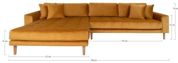 Nordic Living Sametová rohová pohovka Limo 290 cm, levá