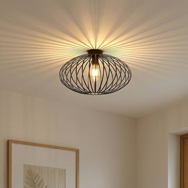 Lindby Stropní svítidlo Maivi, černé, 50 cm, železo, klec, stmívatelný, Černá, Obývací pokoj / jídelna, kov, Moderní