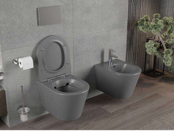 Mexen Rico WC mísa Rimless se sedátkem softclose slim, duroplast, tmavě šedá matná - 30724071