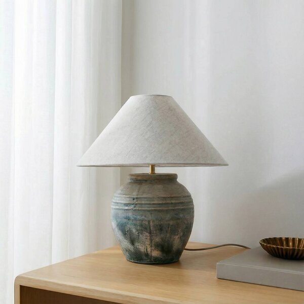Lucande stolní lampa Thalorin, výška 46 cm, šedá, keramika, Hnědá / rez, Obývací pokoj / jídelna, Keramika, Skandinávský