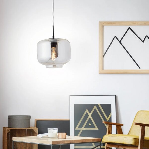 Brilliant 99719/93 Závěsné svítidlo KLEON kouřové sklo,černé, průměr 248mm