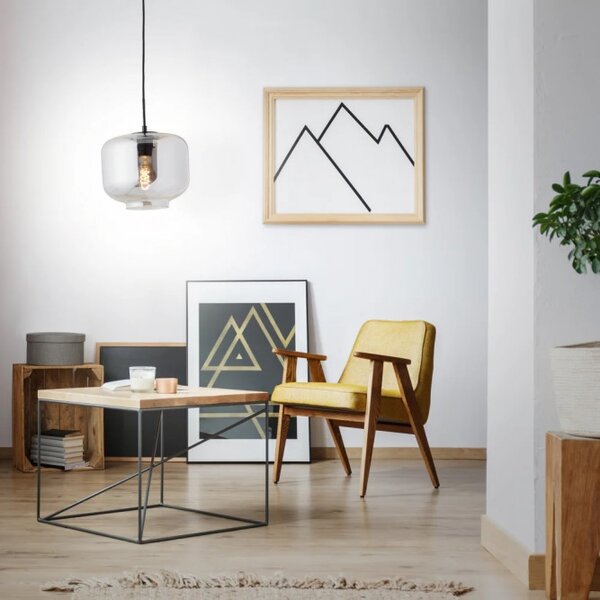 Brilliant 99719/93 Závěsné svítidlo KLEON kouřové sklo,černé, průměr 248mm