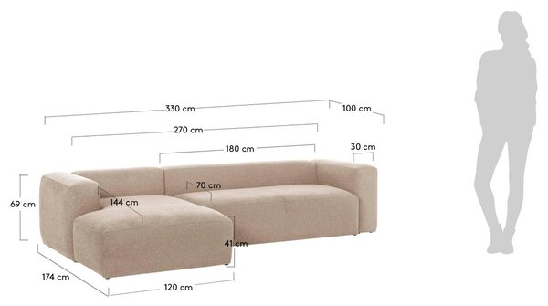 Kave Home Rohová pohovka Blok 330 cm, levá – vystavený kus