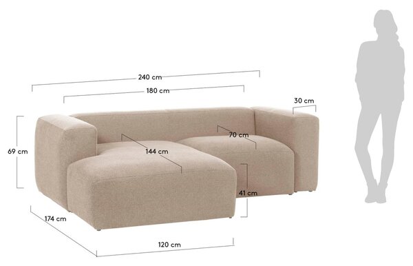 Kave Home Rohová pohovka Blok 240 cm, levá