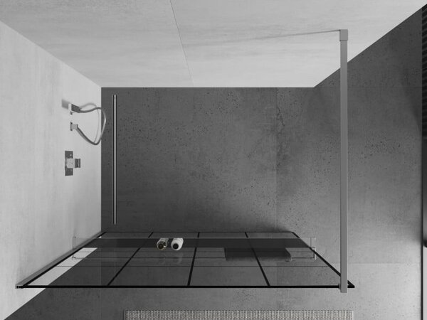 Mexen Kioto+ sprchová stěna s poličkou Walk-in 130 x 200 cm, černá mřížka, chrom - 800-130-121-01-77