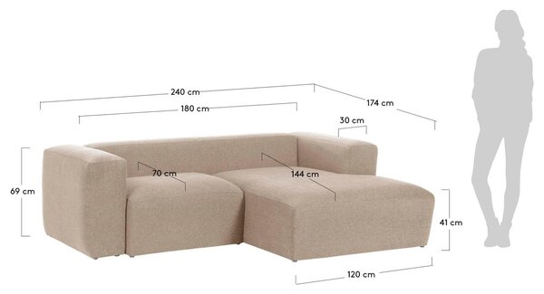 Kave Home Rohová pohovka Blok 240 cm, pravá