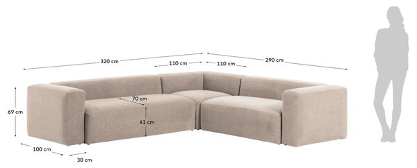 Kave Home Rohová pohovka Blok 320 x 290 cm, levá/pravá