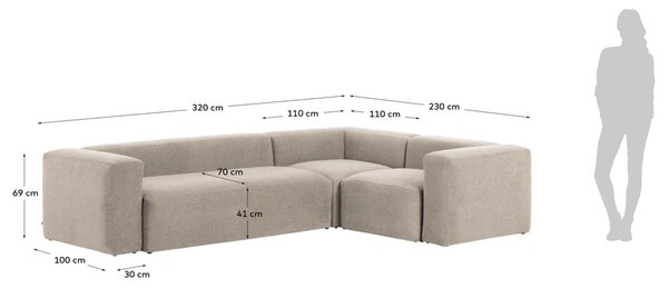 Kave Home Rohová pohovka Blok 320 x 230 cm, pravá/levá