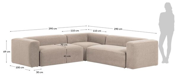 Kave Home Rohová pohovka Blok 290 x 290 cm, levá/pravá