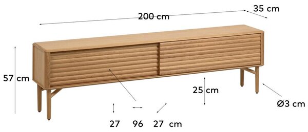 Dubový TV stolek Kave Home Lenon 200 x 35 cm