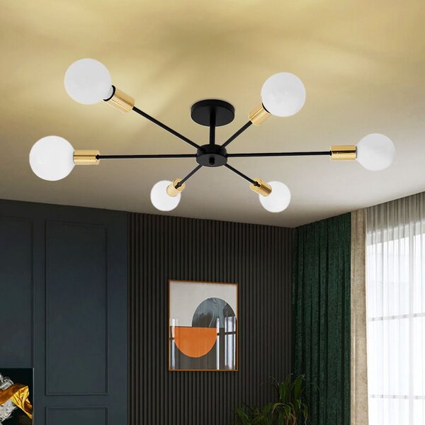 Toolight - Lampa spider-6 APP501-6C, černá-zlatá, OSW-01100