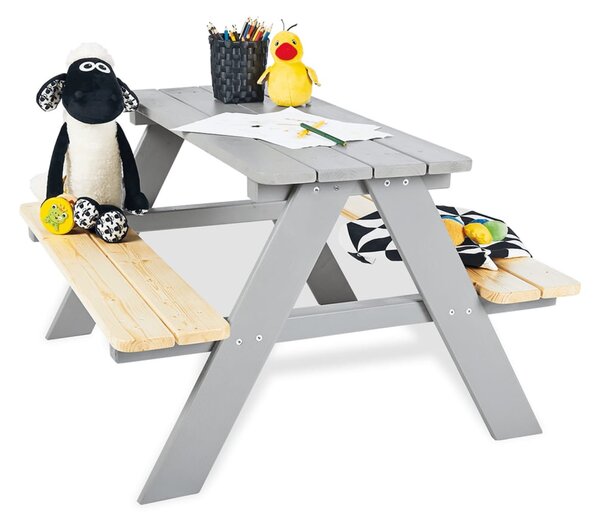 Pinolino Dětský piknikový stůl s lavicemi Nicki für 4 dřevěný šedý