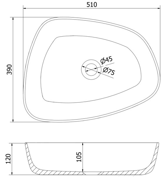 Mexen Ono umyvadlo na desku z konglomerátu 51 x 39 cm, černé - 23045171