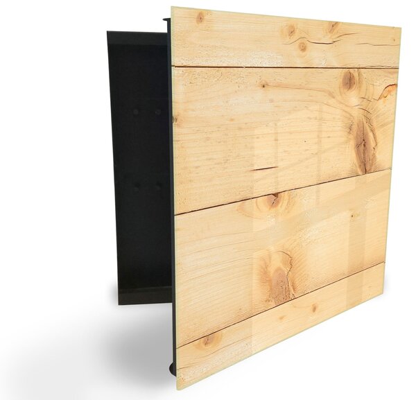 Glasdekor skříňka na klíče - surové přírodní dřevo - Levé / Černá