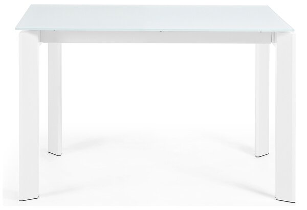 Bílý skleněný rozkládací jídelní stůl Kave Home Axis 120/180 x 80 cm