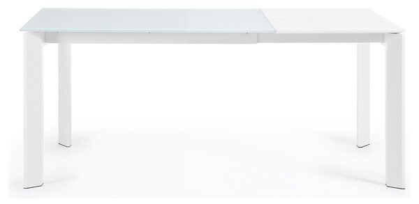 Bílý skleněný rozkládací jídelní stůl Kave Home Axis 120/180 x 80 cm