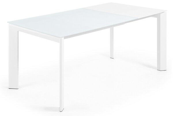 Bílý skleněný rozkládací jídelní stůl Kave Home Axis 120/180 x 80 cm