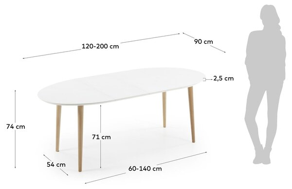 Bílý lakovaný rozkládací jídelní stůl Kave Home Oqui 120/200 x 90 cm