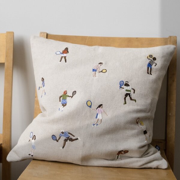 Lněný povlak na polštář Tennis Embroidered 48 × 48 cm