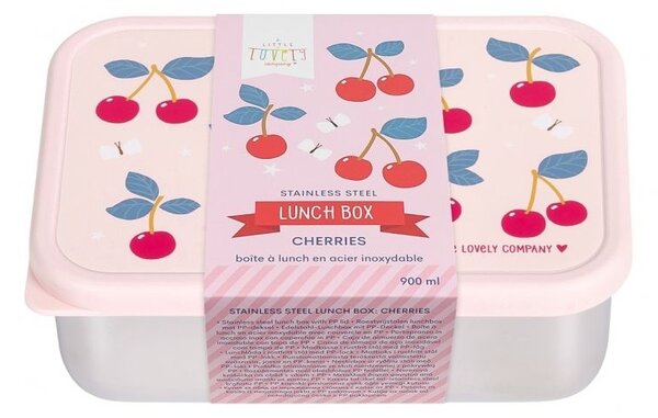 A Little Lovely Company – nerezová krabička na oběd s plastovým víkem - třešně