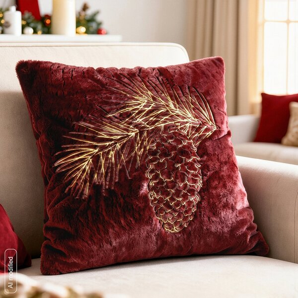 CHLUPATÝ VÁNOČNÍ DEKORAČNÍ POVLAK NA POLŠTÁŘ PINE 45X45 CM VÍNOVÝ