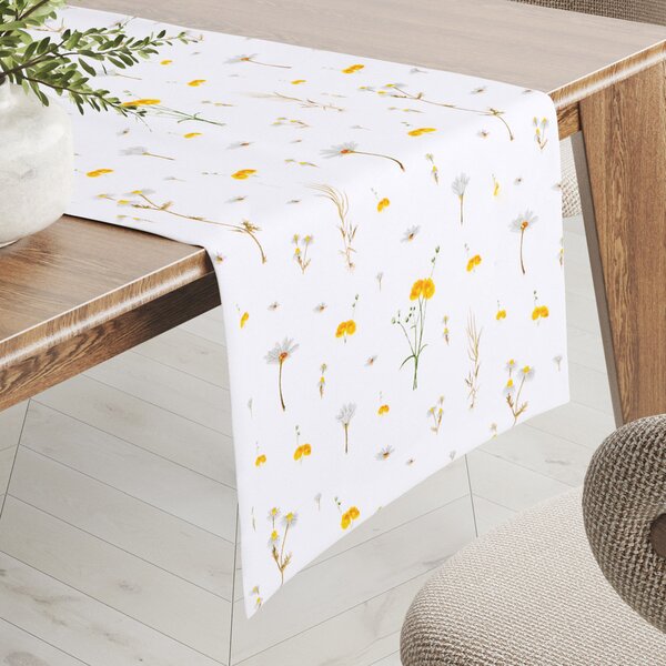 Biante Bavlněný běhoun na stůl Sandra SA-497 Žluté bylinky na bílém 20x120 cm