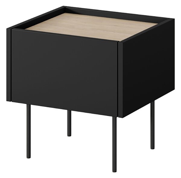 Noční stolek z szuflada Desin 45 1SZ - Černý mat / Dub nagano