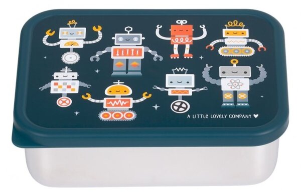A Little Lovely Company – nerezová krabička na oběd s plastovým víkem – roboti