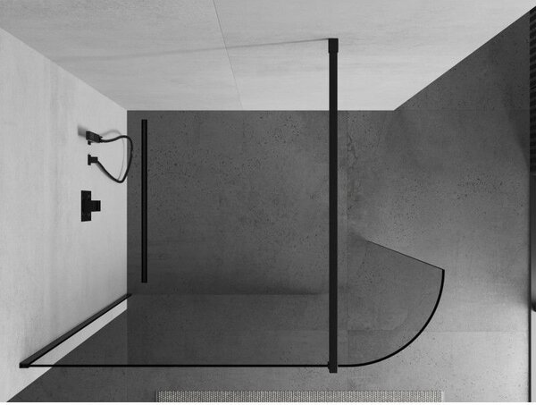 Mexen Kioto-R zaoblená sprchová stěna Walk-in 90 x 200 cm, průhledná 8 mm, černá - 800-090-101-70-06
