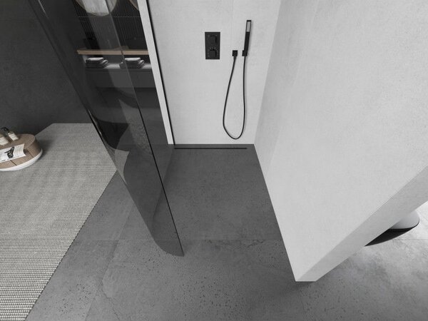 Mexen Kioto-R zaoblená sprchová stěna Walk-in 90 x 200 cm, průhledná 8 mm, černá - 800-090-101-70-06