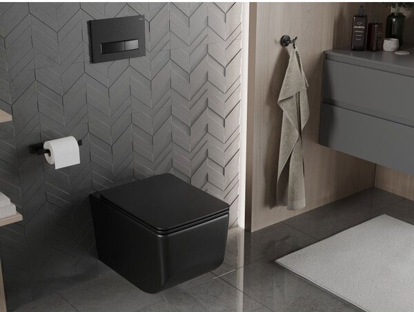 Mexen Vera wc mísa Rimless s pomalu klesající deskou slim, duroplast, černá matná - 30164070