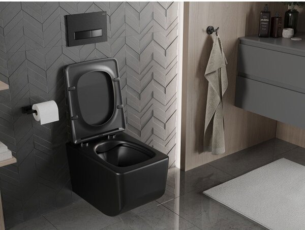 Mexen Vera wc mísa Rimless s pomalu klesající deskou slim, duroplast, černá matná - 30164070