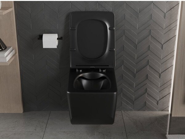 Mexen Vera wc mísa Rimless s pomalu klesající deskou slim, duroplast, černá matná - 30164070