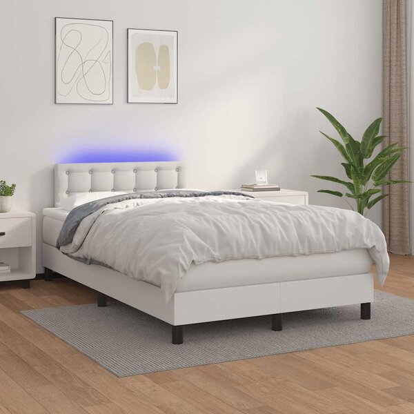 Box spring postel s matrací a LED bílá 120 x 190 cm umělá kůže 3270136