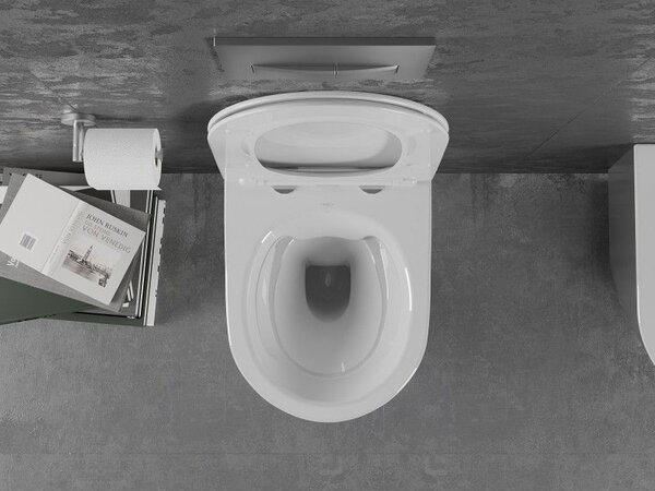 Mexen Lena miska wc Rimless s deskou pomalým zavíráním slim, duroplast, bílá/stříbrná - 30224004