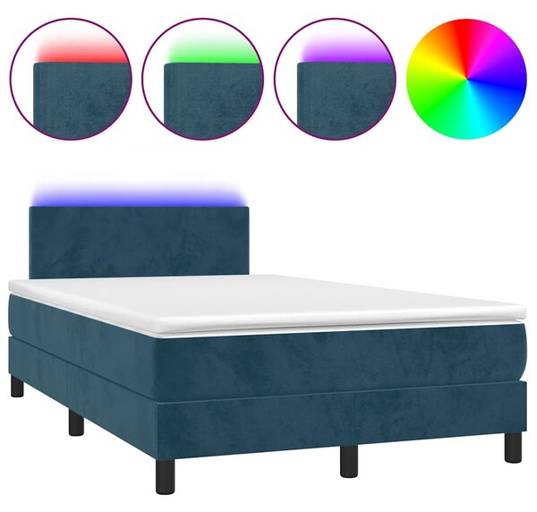 Box spring postel s matrací a LED tmavě modrá 120x190 cm samet 3270145
