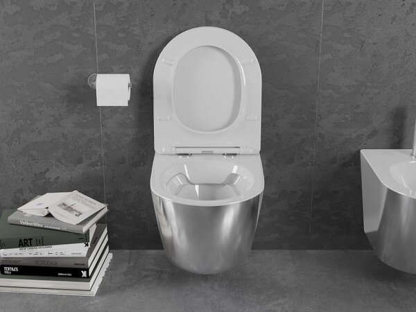 Mexen Lena miska wc Rimless s deskou pomalým zavíráním slim, duroplast, bílá/stříbrná - 30224004