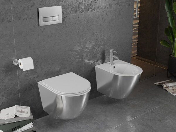 Mexen Lena miska wc Rimless s deskou pomalým zavíráním slim, duroplast, bílá/stříbrná - 30224004