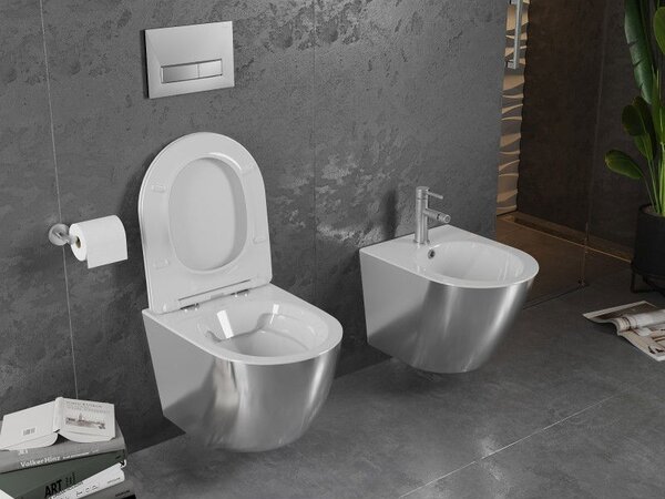 Mexen Lena miska wc Rimless s deskou pomalým zavíráním slim, duroplast, bílá/stříbrná - 30224004