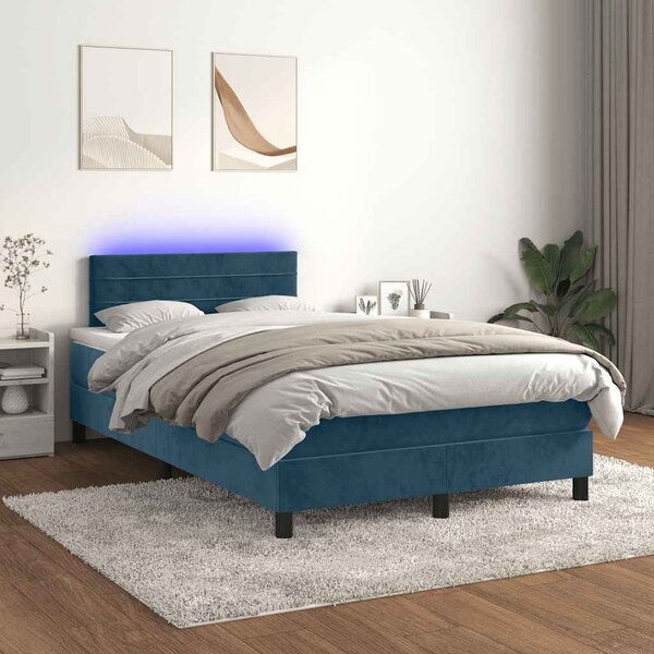 Box spring postel s matrací a LED tmavě modrá 120x190 cm samet 3270163
