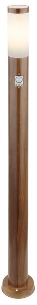 GLOBO Venkovní stojací lampa s čidlem BOSTON, 1xE27, 30W, 110cm, imitace dřeva 3159SW