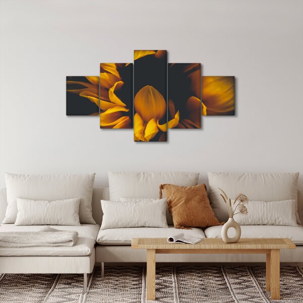 Obraz - Slunečnice v černém pozadí (125x70 cm)