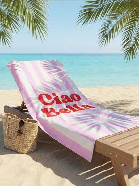 Sinsay - Pruhovaný ručník s nápisem „Ciao Bella“ - růžová