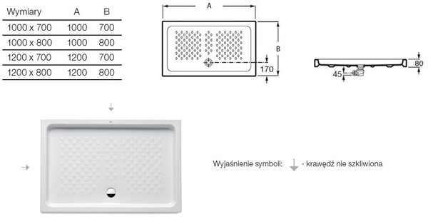 Roca Italia obdélníková sprchová vanička 100x80 cm bílá A3740HS000