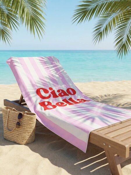 Sinsay - Pruhovaný ručník s nápisem „Ciao Bella“ - růžová